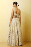 Buy_Vandana Sethi_Ivory Dupion Silk Embroidered Zardozi V Neck Geometric Embellished Lehenga Set 