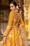 Shop_Sandhya Shah_Yellow Raw Silk Printed And Embroidery Chintz Floral Mandarin & Anarkali Set _Online_at_Aza_Fashions