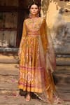 Buy_Sandhya Shah_Yellow Raw Silk Printed And Embroidery Chintz Floral Mandarin & Anarkali Set _Online_at_Aza_Fashions