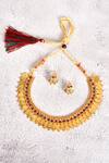 Shop_Nazaakat By Samara Singh_Gold Plated Stones Temple Coin Tassel Necklace Set_at_Aza_Fashions