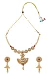 Shop_Samyukta Singhania_Gold Plated Stones Floral Carved Necklace Set _at_Aza_Fashions