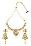 Shop_Samyukta Singhania_Gold Plated Stones Floral Cutwork Necklace Set _at_Aza_Fashions