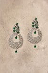 Shop_Nazaakat By Samara Singh_Silver Plated Faux Diamonds Hydro Stone Encrusted Chandbalis_at_Aza_Fashions