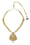 Shop_Samyukta Singhania_Gold Plated Stones Floral Motif Carved Necklace Set _at_Aza_Fashions