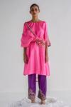 Buy_Esha Arora_Pink Silk, Crepe, Organza Fringe, Zari Floral Zardosi Embroidered Kurta Set _at_Aza_Fashions