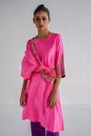 Esha Arora_Pink Silk, Crepe, Organza Fringe, Zari Floral Zardosi Embroidered Kurta Set _Online_at_Aza_Fashions