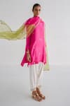 Buy_Esha Arora_Pink Silk, Cotton Satin, Organza Embroidery Round Neck Floral Zardosi Kurta Set _at_Aza_Fashions