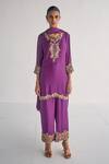 Buy_Esha Arora_Purple , Silk, Satin Embroidery, Zari Floral Straight Kurta Set _at_Aza_Fashions