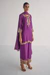Esha Arora_Purple , Silk, Satin Embroidery, Zari Floral Straight Kurta Set _Online_at_Aza_Fashions