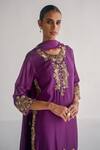 Buy_Esha Arora_Purple , Silk, Satin Embroidery, Zari Floral Straight Kurta Set _Online_at_Aza_Fashions