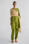 Buy_Esha Arora_Green Silk, Tissue, Linen Embroidery Round Neck Zardosi Kurta Set _at_Aza_Fashions
