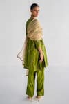 Shop_Esha Arora_Green Silk, Tissue, Linen Embroidery Round Neck Zardosi Kurta Set _at_Aza_Fashions