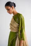 Esha Arora_Green Silk, Tissue, Linen Embroidery Round Neck Zardosi Kurta Set _Online_at_Aza_Fashions