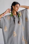 Shop_Esha Arora_Black Cotton Embroidery Split V-neck Zardosi Kaftan _Online_at_Aza_Fashions