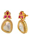 Shop_Ishhaara_Gold Plated Polki Stones And American Diamonds Embellished Drop Earrings _Online_at_Aza_Fashions