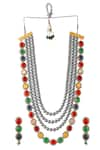 Ishhaara_Multi Color Kundan Stones Embellished Layered Necklace Set _Online_at_Aza_Fashions