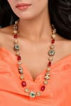 Shop_Ishhaara_Multi Color Stones Embellished And Carved Work Long Necklace _Online_at_Aza_Fashions