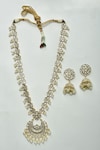 Shop_Nayaab by Aleezeh_Gold Plated Kundan Crescent Embellished Pendant Necklace Set_at_Aza_Fashions