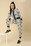 Buy_Neha Gursahani_Black Satin, Linen Embroidery V-neck, Striped Tiger Print Jacket Jogger Pant Set _at_Aza_Fashions