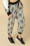 Shop_Neha Gursahani_Black Satin, Linen Embroidery V-neck, Striped Tiger Print Jacket Jogger Pant Set _Online_at_Aza_Fashions