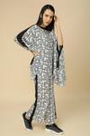 Neha Gursahani_Black Viscose Boat Neck Fish Print Kaftan And Pant Set _Online_at_Aza_Fashions