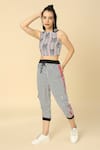 Buy_Neha Gursahani_Black Viscose Crepe Printed Striped Round Crop Top And Pant Set _at_Aza_Fashions