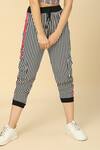 Neha Gursahani_Black Viscose Crepe Printed Striped Round Crop Top And Pant Set _at_Aza_Fashions