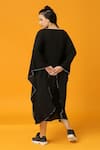 Shop_Neha Gursahani_Black Georgette Embroidery, Beads Round Neck Solid Pre-draped Kaftan Dress _at_Aza_Fashions