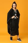 Neha Gursahani_Black Georgette Embroidery, Beads Round Neck Solid Pre-draped Kaftan Dress _Online_at_Aza_Fashions