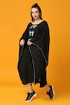 Buy_Neha Gursahani_Black Georgette Embroidery, Beads Round Neck Solid Pre-draped Kaftan Dress _Online_at_Aza_Fashions