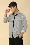 Buy_Neha Gursahani_Black Satin Linen Striped Pattern Button-down Shirt _Online_at_Aza_Fashions