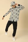 Buy_Neha Gursahani_Black Viscose Striped And Lion Pattern Shirt _at_Aza_Fashions