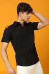 Buy_Neha Gursahani_Black Linen Embroidery Button-down Shirt _at_Aza_Fashions