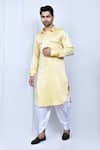 Buy_Arihant Rai Sinha_Yellow Satin Plain Pathani Kurta With Cowl Pant _at_Aza_Fashions