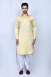 Buy_Arihant Rai Sinha_Yellow Satin Plain Pathani Kurta With Cowl Pant _Online_at_Aza_Fashions