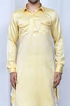 Shop_Arihant Rai Sinha_Yellow Satin Plain Pathani Kurta With Cowl Pant _Online_at_Aza_Fashions