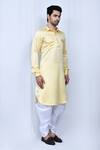 Arihant Rai Sinha_Yellow Satin Plain Pathani Kurta With Cowl Pant _at_Aza_Fashions