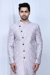 Shop_Arihant Rai Sinha_Purple Sherwani Jacquard Embroidered Thread Mughal Pattern Set _Online_at_Aza_Fashions