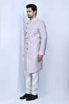 Arihant Rai Sinha_Purple Sherwani Jacquard Embroidered Thread Mughal Pattern Set _at_Aza_Fashions