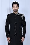 Buy_Arihant Rai Sinha_Black Sherwani Terry Rayon Embroidered Thread Placement Set _Online_at_Aza_Fashions