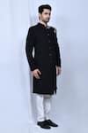 Buy_Arihant Rai Sinha_Black Sherwani Terry Rayon Embroidered Thread Placement Set 