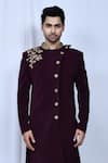 Buy_Arihant Rai Sinha_Wine Sherwani Terry Rayon Embroidered Thread Zardozi Set _Online_at_Aza_Fashions