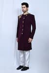 Buy_Arihant Rai Sinha_Wine Sherwani Terry Rayon Embroidered Thread Zardozi Set 