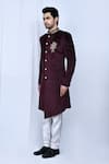 Arihant Rai Sinha_Brown Sherwani Velvet Embroidered Zari Thread Placement Set _at_Aza_Fashions