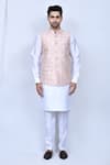 Buy_Arihant Rai Sinha_Orange Art Silk Embroidered Thread Circle Pattern Nehru Jacket _Online_at_Aza_Fashions