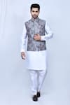 Buy_Arihant Rai Sinha_Grey Cotton Silk Printed Geometric Nehru Jacket _at_Aza_Fashions