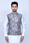 Arihant Rai Sinha_Grey Cotton Silk Printed Geometric Nehru Jacket _Online_at_Aza_Fashions