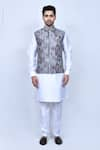 Buy_Arihant Rai Sinha_Grey Cotton Silk Printed Geometric Nehru Jacket _Online_at_Aza_Fashions