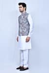 Shop_Arihant Rai Sinha_Grey Cotton Silk Printed Geometric Nehru Jacket _Online_at_Aza_Fashions