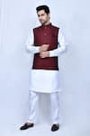 Buy_Arihant Rai Sinha_Maroon Velvet Embroidered Thread Nehru Jacket _at_Aza_Fashions